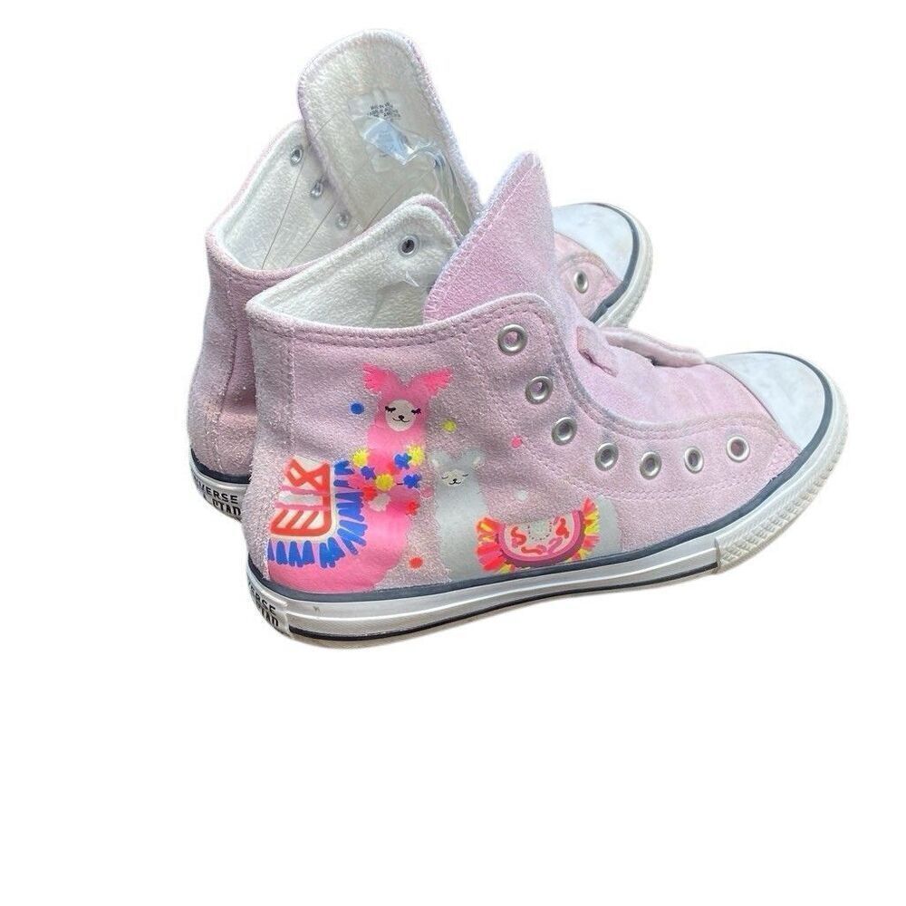 Converse Girls CTAS High GS Playful Llama Pink Suede Sneakers Size 5.5